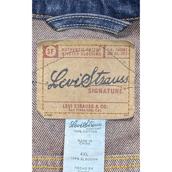 Levi Strauss Vtg Men Blue Denim Vest w Multi Themed Patchwork Sz 4XL Biker - Picture 6 of 6